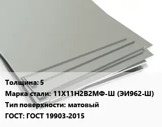 Лист нержавеющий 5 Сталь: 11Х11Н2В2МФ-Ш (ЭИ962-Ш) Тип:матовый ГОСТ 19903-2015